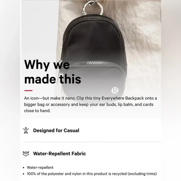 lululemon Mini Everywhere Backpack Black Nano Clippable NWT - Picture 6 of 9